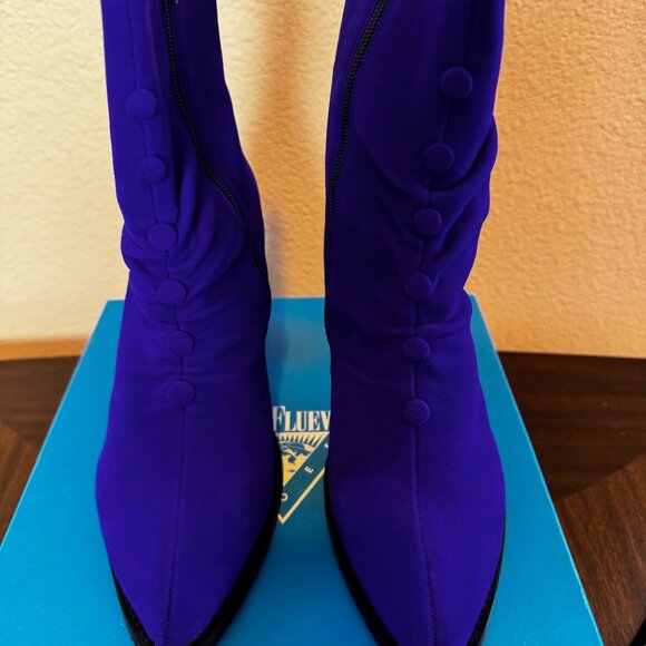 John Fluevog Powerhouse Jyoti Zip-Up Ankle Boots with Heel Sz 9 Royal Blue - Picture 3 of 14